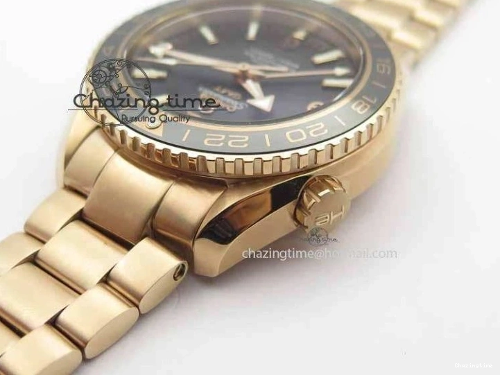 0305 Efficient Planet Ocean GMT 43.5mm RG V6F 1:1 Best Edition Black Dial On RG Bracelet A 8182
